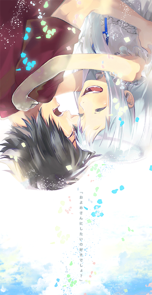 bad_id, black_hair, closed_eyes, eyes_closed, honma_meiko, kasu_(pixiv108801), long_hair, open_mouth