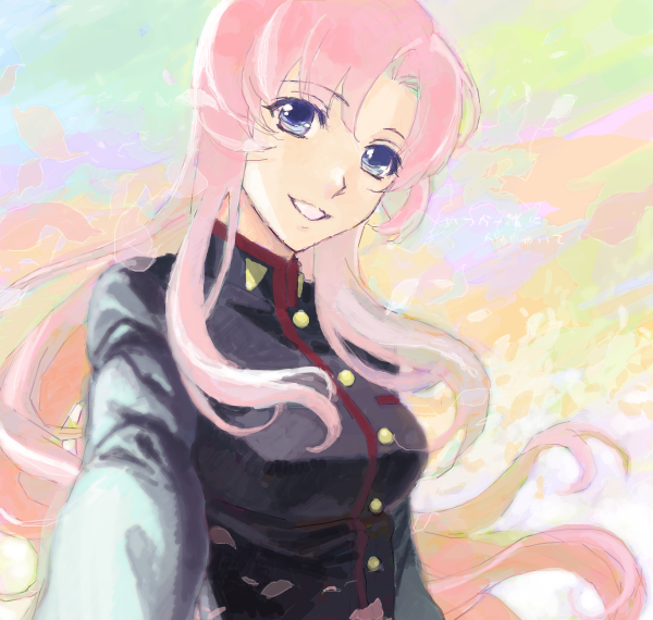 drawr, kawakami_tomoko, long_hair, pink_hair, school_uniform, shoujo_kakumei_utena, solo, tan_tan_tanuki