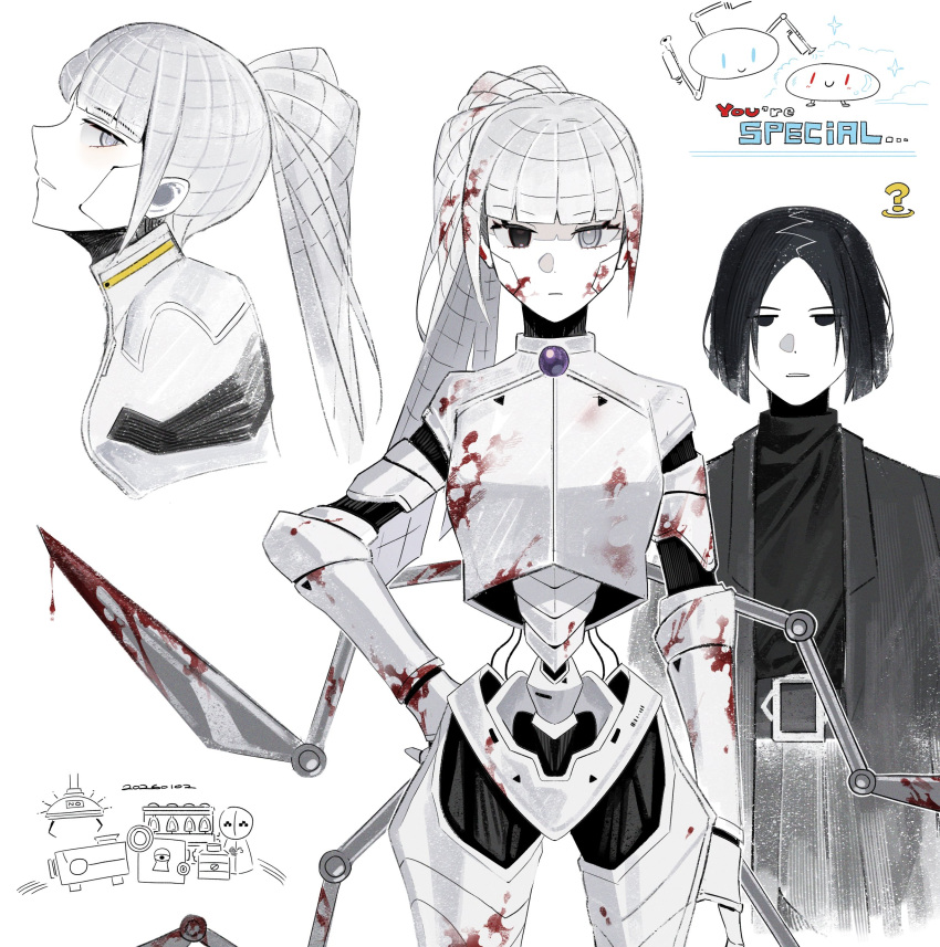 1boy, 1girl, absurdres, albina_(project_moon), all-around_cleaner, all-around_helper, android, asdf1211950