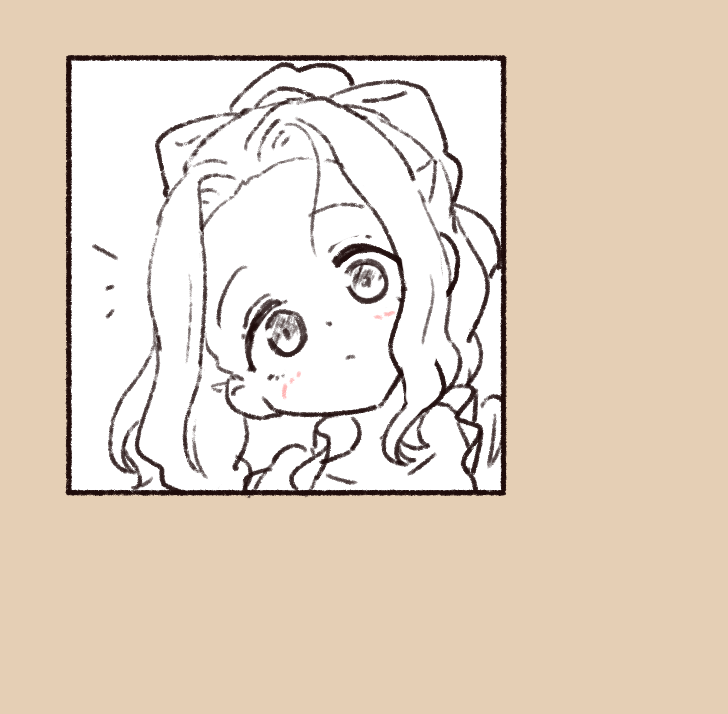 1girl, blush, bow, brown_background, closed_mouth, dot_nose, forehead, greyscale_with_colored_background
