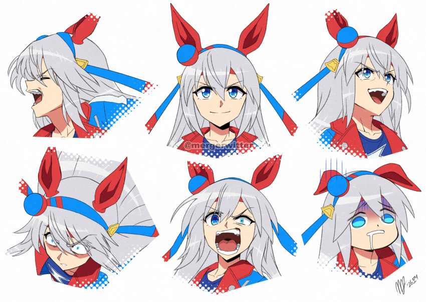 1girl, animal_ears, blue_eyes, blue_hairband, blue_jacket, blue_sports_bra, closed_eyes, closed_mouth