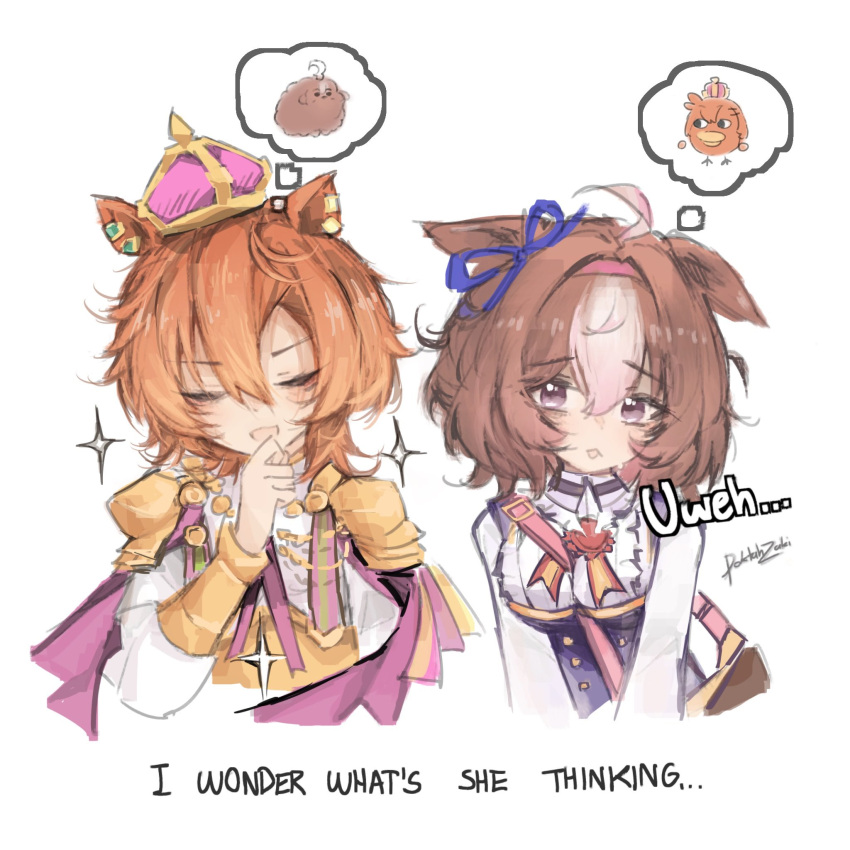 2girls, ahoge, animal_ears, animalization, armor, bag, between_breasts, bird