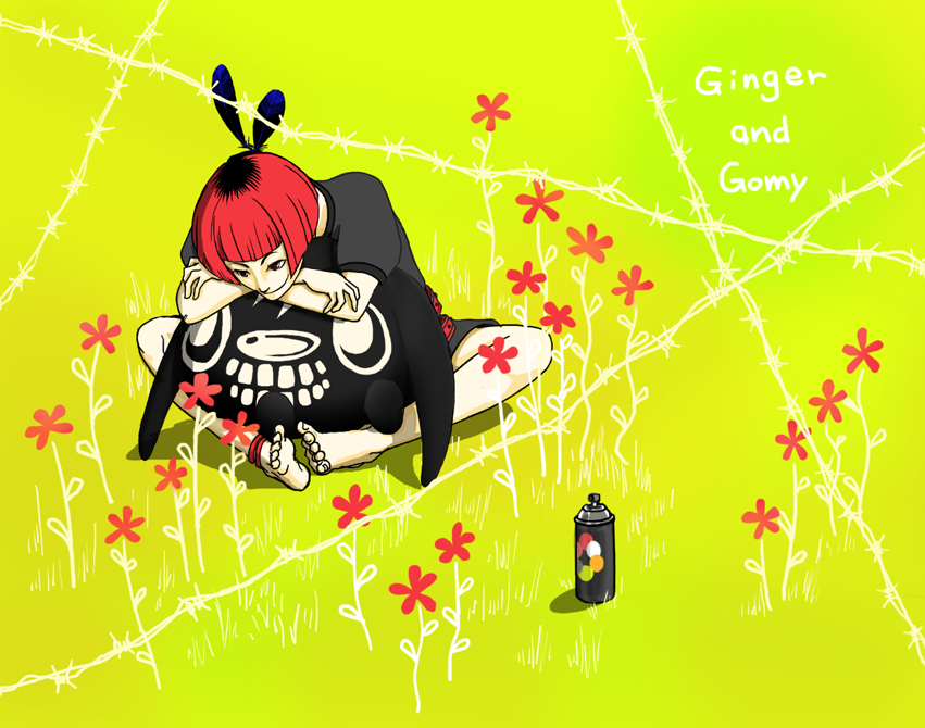 anklet, barbed_wire, barefoot, character_request, english, feathers, flower, ginger_(the_path)