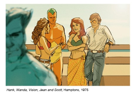 2girls, 3boys, avengers_(series), beach, beast_(x-men), belt, blue_facial_hair, blue_hair