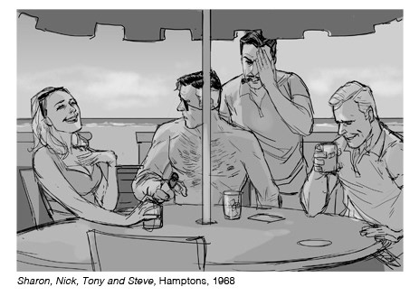 1girl, 3boys, avengers_(series), beach, black_hair, blurry, blurry_background, blurry_foreground