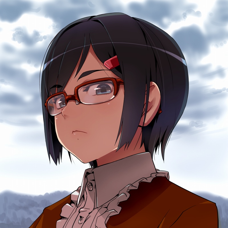 ano_hi_mita_hana_no_namae_wo_bokutachi_wa_mada_shiranai, bad_id, face, fujisawa_takashi, glasses, hair_ornament, hairclip, heartbreak_haircut, over-rim_glasses, portrait, red-framed_glasses, semi-rimless_glasses, short_hair, spoilers, tsurumi_chiriko