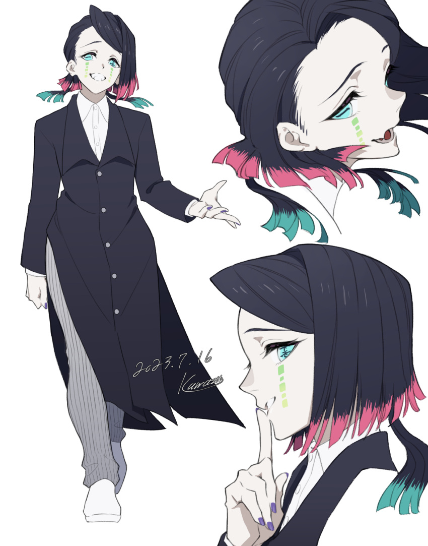 1boy, 2023, arm_at_side, asymmetrical_bangs, black_hair, black_jacket, blue_eyes, buttons
