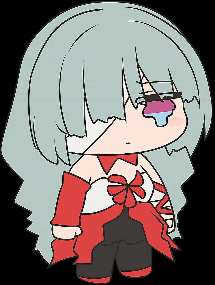 1girl, akaoni_(zumt3548), bandaged_head, bandages, bandages_over_one_eye, chibi, long_hair, phrolova_(wuthering_waves), tearing_up, wuthering_waves