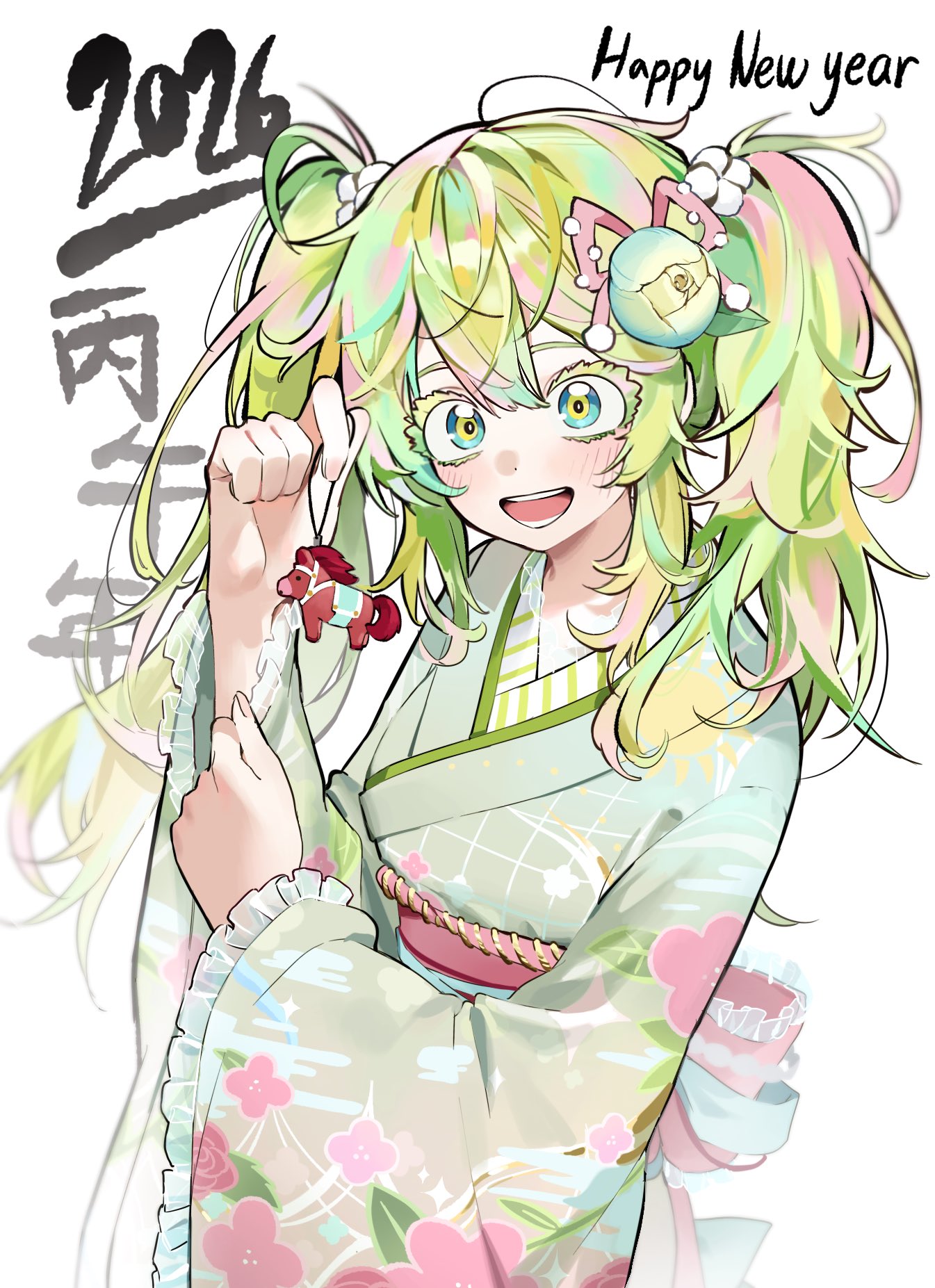 1girl, ahha3_good, animal_charm, boku_no_hero_academia, charm_(object), chinese_zodiac, commentary_request, floral_print