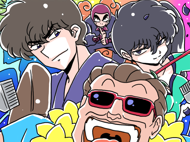 1girl, 3boys, brother_and_sister, hair_between_eyes, kunou_kodachi, kunou_tatewaki, multiple_boys, ninja