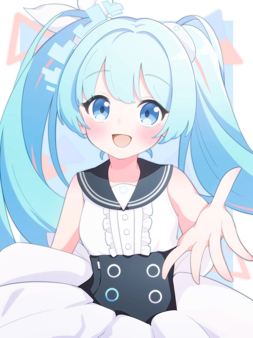 1girl, absurdres, aqua_eyes, aqua_hair, blue_archive, blue_sailor_collar, center_frills, commentary_request