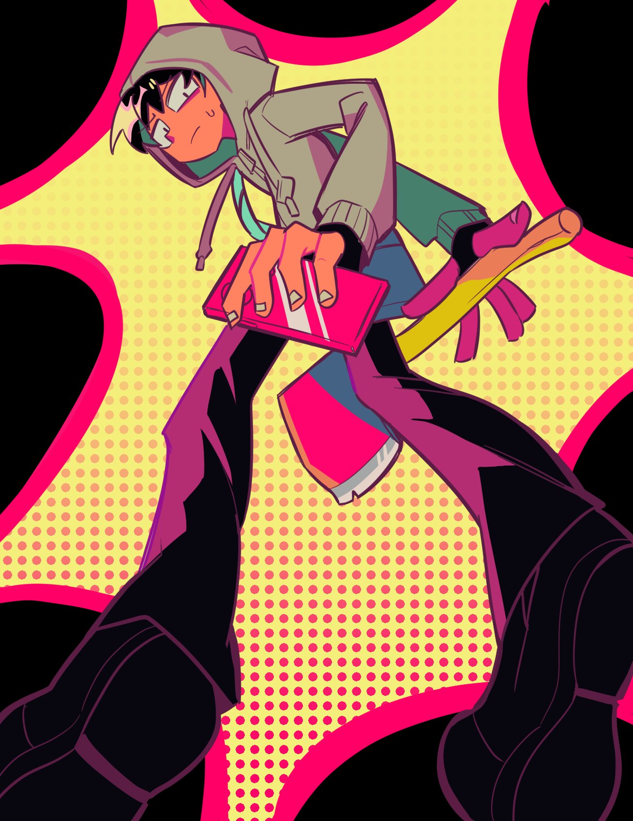 1boy, axe, bag, bags_under_eyes, black_hair, cry_of_fear, fire_axe, from_below