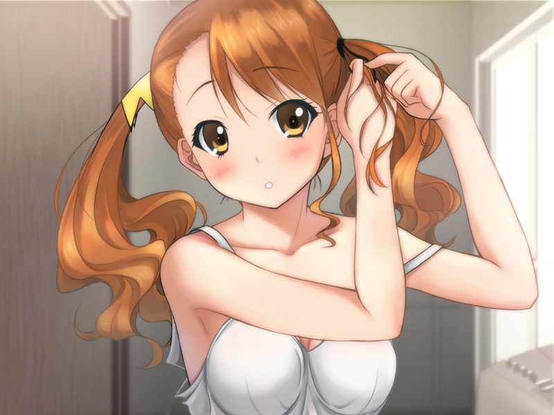 ano_hi_mita_hana_no_namae_wo_bokutachi_wa_mada_shiranai, blush, breasts, brown_eyes, brown_hair, bust, camisole, ryunnu