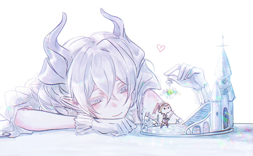 1girl, bare_shoulders, commentary, demon_girl, demon_horns, duel_monster, gloves, grey_eyes