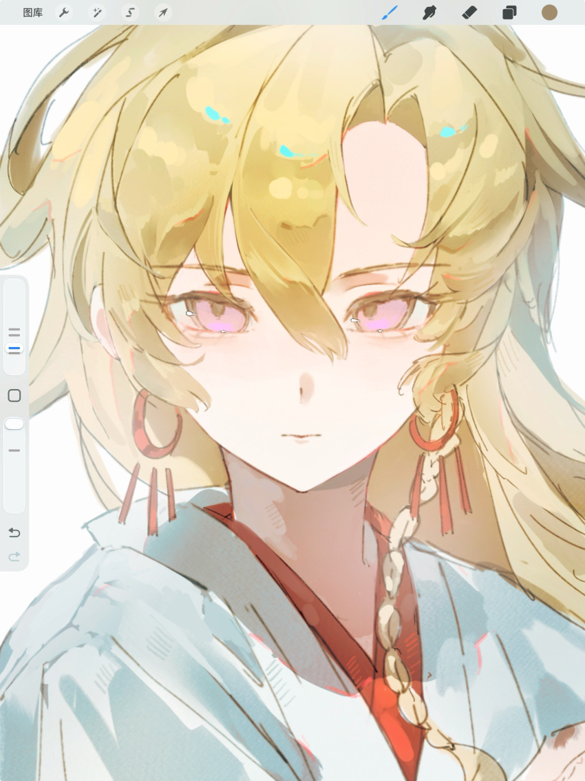 1boy, absurdres, aibyou_sekai, art_program_in_frame, blonde_hair, braid, closed_mouth, commentary