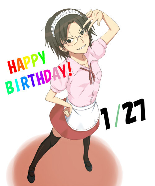 1girl, amagami, apron, glasses, short_hair, solo, toki_(artist), waitress