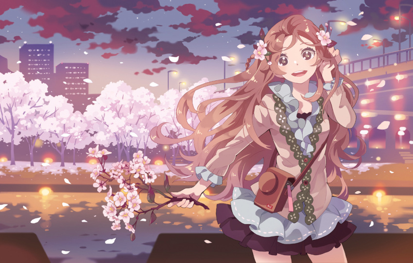 bf's_ok_farm, bf's_ok_farm, bridge, cherry_blossoms, cityscape, flower, long_hair, original
