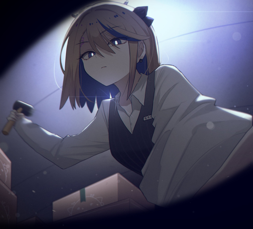 1girl, absurdres, airi_kanna, box, bright_pupils, brown_hair, commentary, dragon_girl