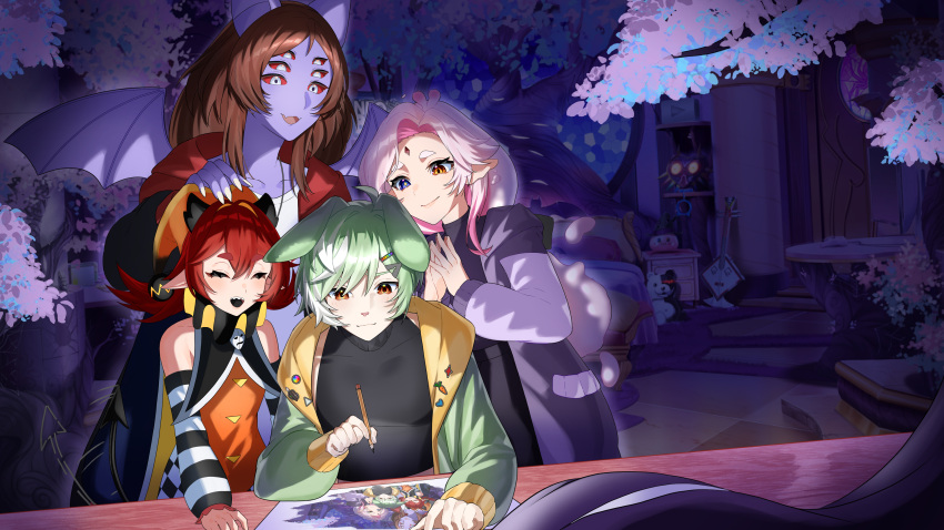 absurdres, animal_ears, bad_link, badge, bare_shoulders, bat_boy, bat_ears, black_shirt