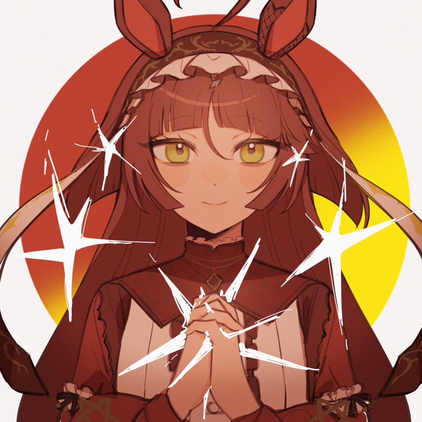 1girl, ahoge, animal_ears, blunt_bangs, dress, hair_between_eyes, hairband, highres