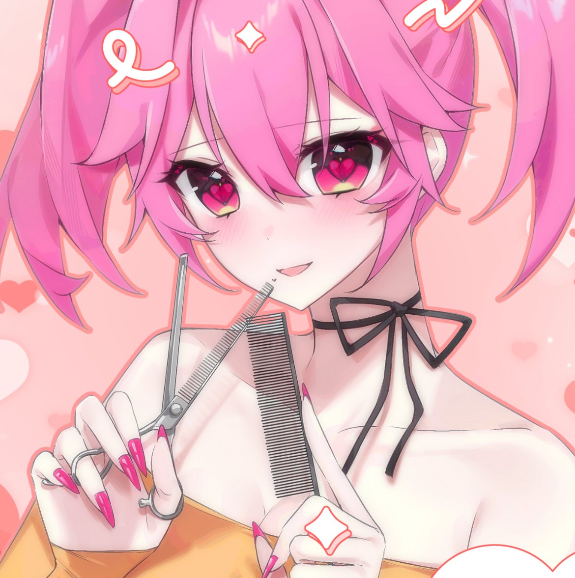 1girl, angel, artliel, ashliel_ailove, black_choker, breasts, choker, comb