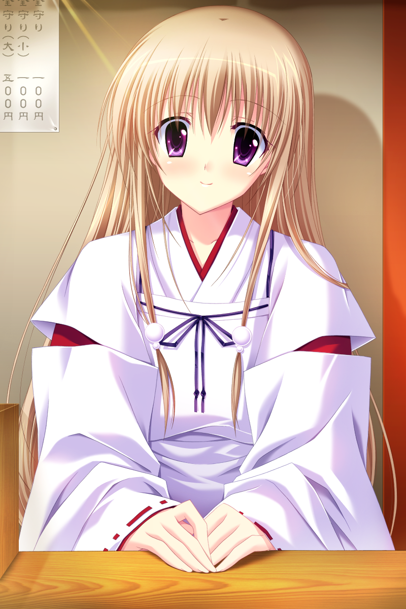 1girl, blonde_hair, breasts, choco_chip, game_cg, highres, japanese_clothes, large_breasts