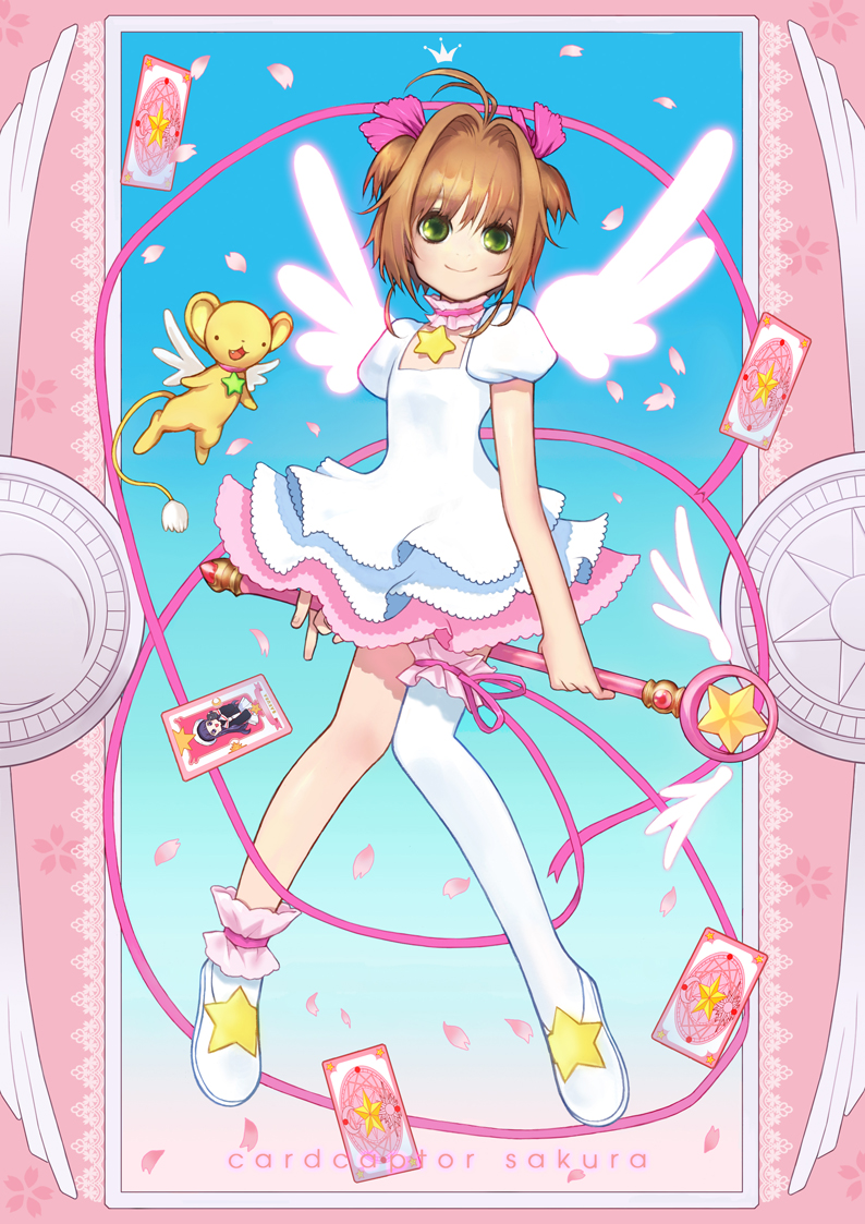 artist_request, brown_hair, card_captor_sakura, cardcaptor_sakura, cherry_blossoms, child, daidouji_tomoyo, floating_card