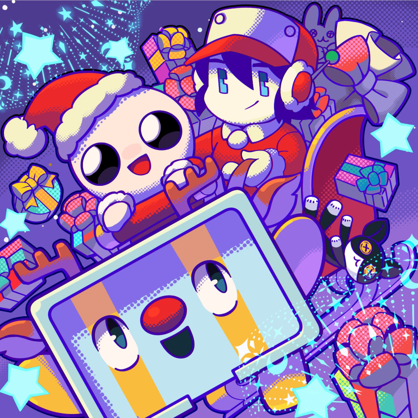 3boys, android, animal_ears, antlers, artist_request, balrog_(cave_story), baseball_cap, black_eyes