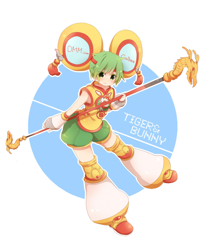 chinese_clothes, detached_sleeves, dragon_kid, elbow_gloves, gloves, green_eyes, green_hair, hair_ornament