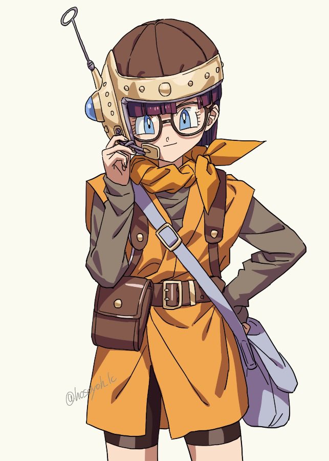 1girl, bag, belt, bike_shorts, black_shorts, blue_eyes, blunt_bangs, chrono_trigger