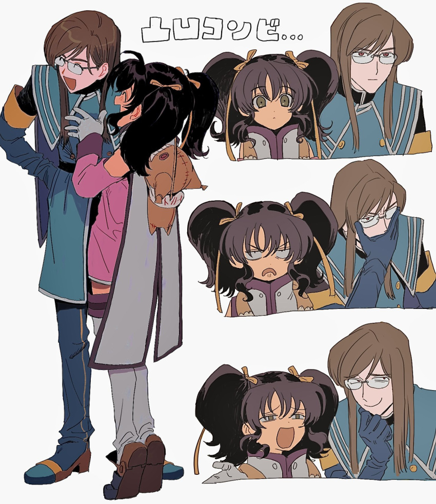0hyszgzg7k23634, 1boy, 1girl, anise_tatlin, black_hair, blue_boots, blue_gloves, blue_jacket