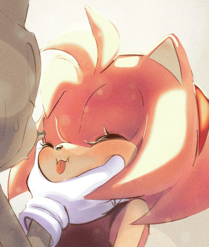 amy_rose, anthro, blep, blush, cheek_squish, closed_eyes, cute, cuteness_overload, female, hedgehog_boy, hedgehog_girl, holding_cheeks, looking_at_another, male, pink_fur, pov_hand, sepia_tone, soft_shading, sonamy, sonic_(series), sonic_the_hedgehog, steffybs_(artist), sweatdrop, tongue_out, tongue_poke, white_gloves, ​monochrome_(partially)