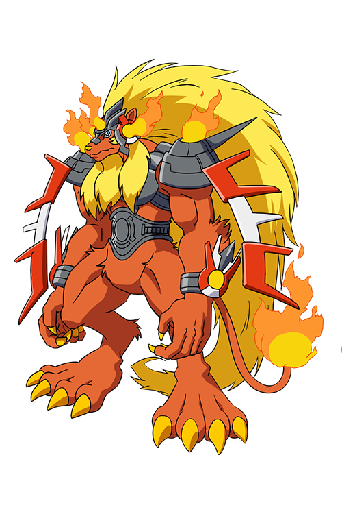 1boy, blonde_hair, digimon, digimon_beatbreak, fiery_tail, fire, flaremon, full_body