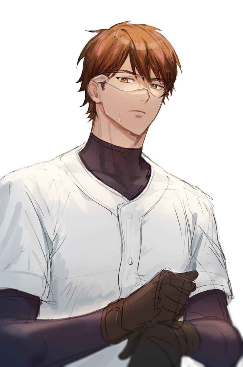 1boy, 2vxzlkj23ogfsf, ace_of_diamond, baseball_uniform, black_gloves, brown_eyes, brown_hair, closed_mouth