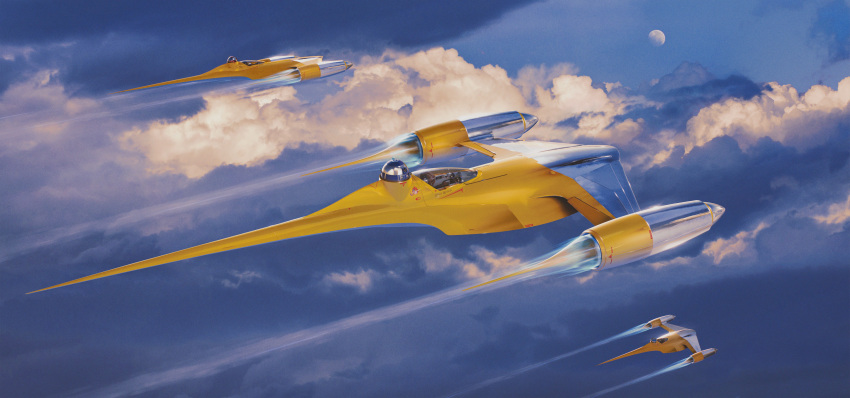 absurdres, angelos_karderinis, astromech_droid, blue_sky, clouds, full_moon, highres, moon