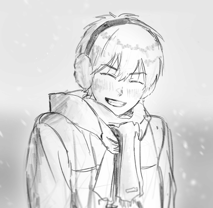 1boy, 2vxzlkj23ogfsf, ace_of_diamond, blush, closed_eyes, closed_mouth, commentary_request, earmuffs