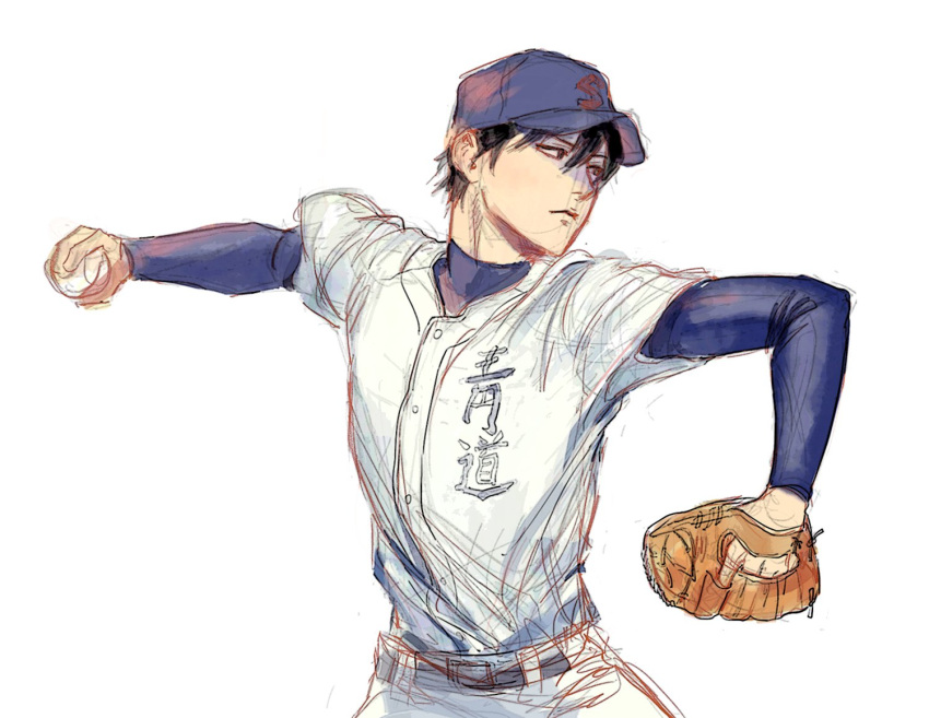 1boy, 2vxzlkj23ogfsf, ace_of_diamond, ball, baseball, baseball_(object), baseball_cap, baseball_mitt