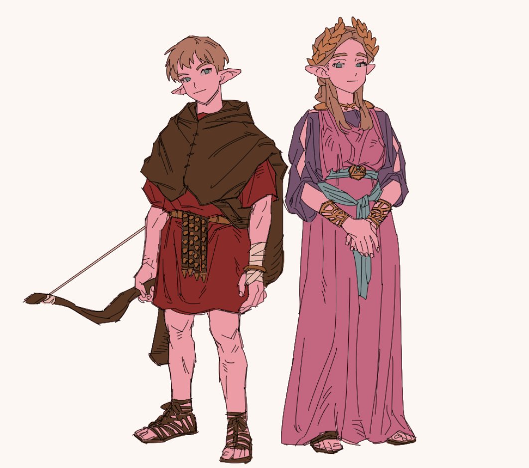 1boy, 1girl, bangle, bow_(weapon), bracelet, cloak, commentary, dress