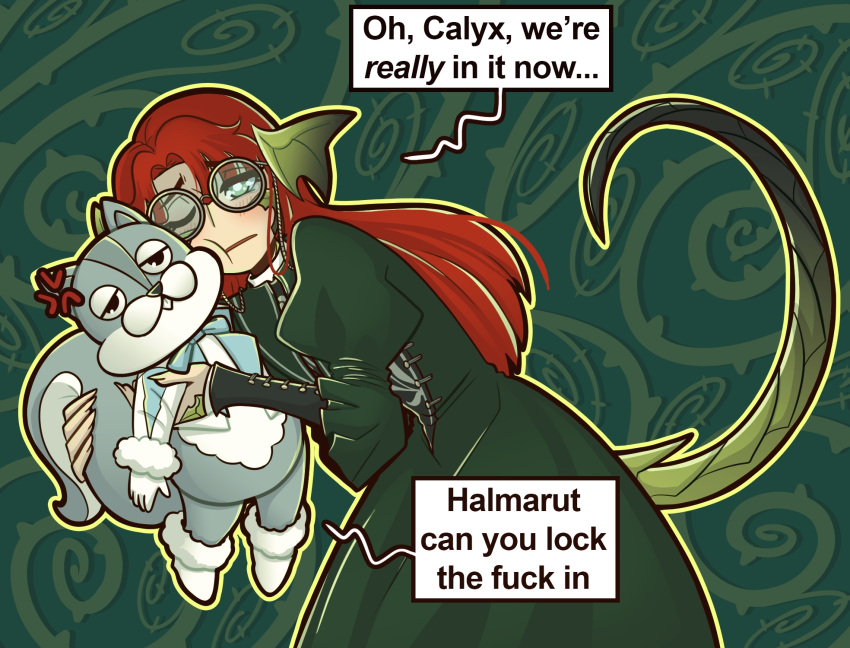 1girl, anger_vein, au_ra, blush, calyx_(ff14), cheek_press, closed_mouth, commentary