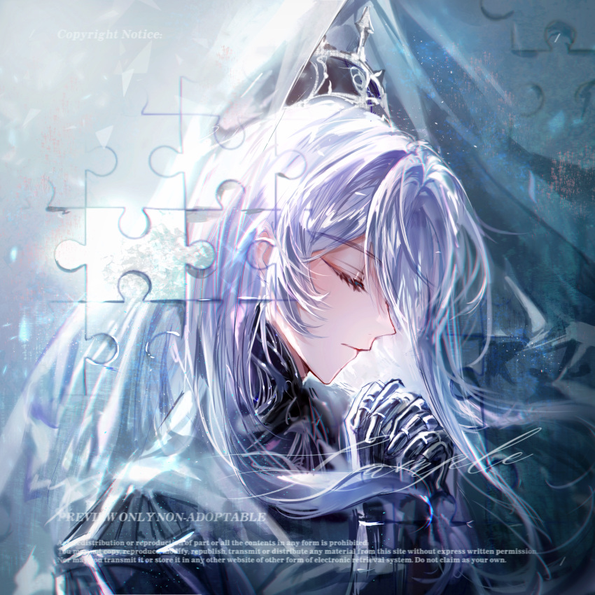 1boy, armor, black_tiara, blue_background, blue_veil, cael_anselm, cael_anselm_(god_forsaken_land), chinese_commentary