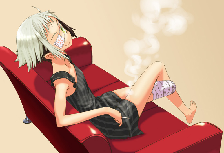 barefoot, bikko, cigarette, couch, eyepatch, original, patch, payot
