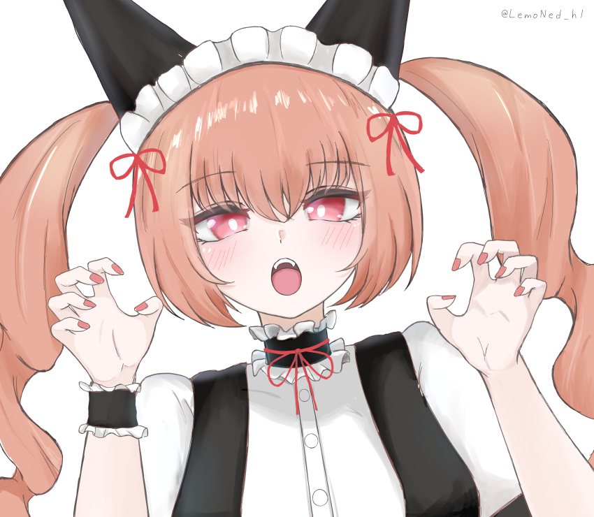 1girl, absurdres, akiha_rumiho, animal_ears, apron, black_dress, choker, claw_pose