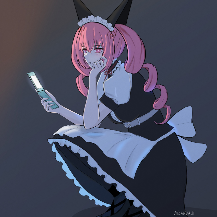 1girl, absurdres, akiha_rumiho, animal_ears, apron, black_dress, choker, commentary_request