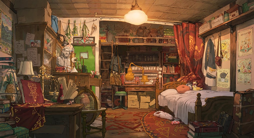 absurdly_detailed_composition, ange_katrina, balance_scale, banken_(inui_toko), bed, book, book_stack, bottle