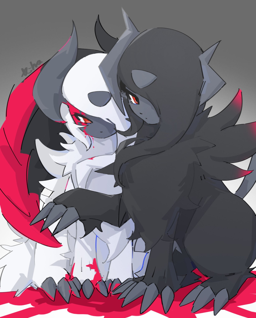 2others, absol, animal, asymmetrical_horns, black_fur, bleeding, blood, blood_from_forehead