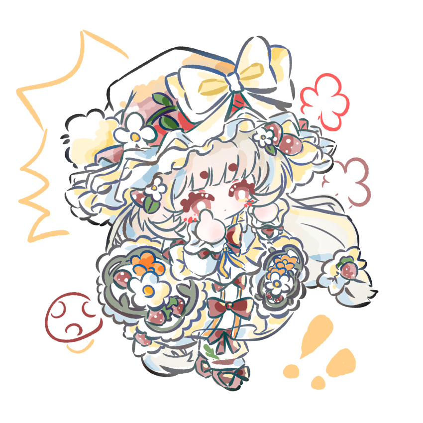 !, !!, 1girl, :o, ^^^, blunt_bangs, bow, bow_button