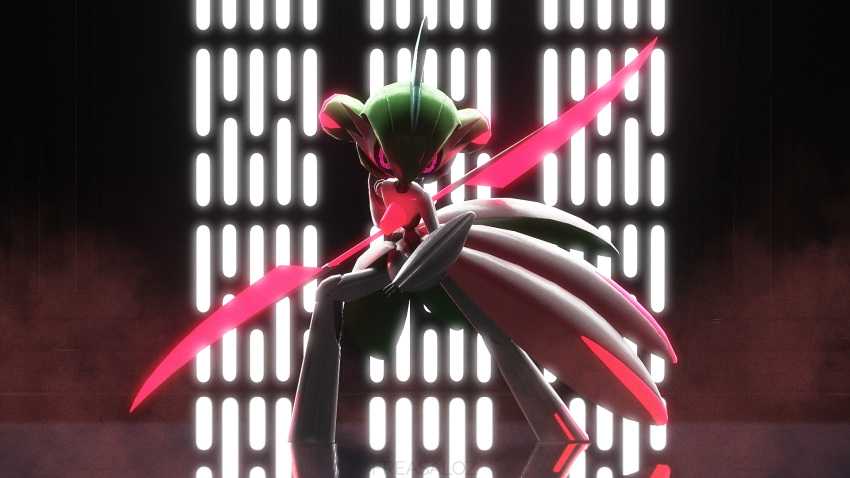 3d, black_sclera, colored_sclera, commentary_request, double_blade, fighting_stance, freasaloz, full_body
