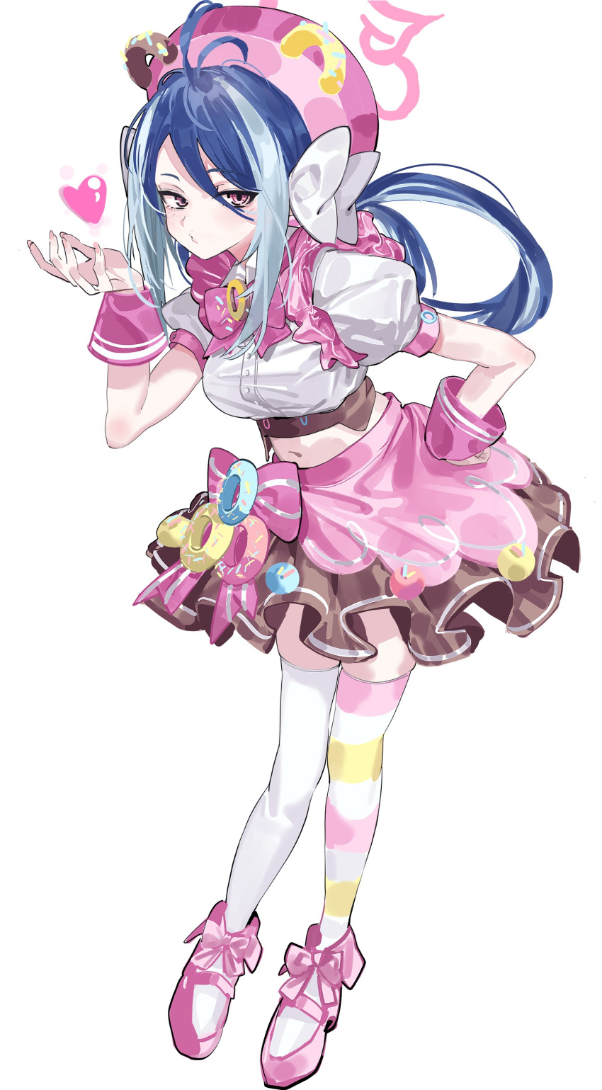 1girl, absurdres, antenna_hair, asymmetrical_legwear, blue_archive, blue_hair, bow, breasts