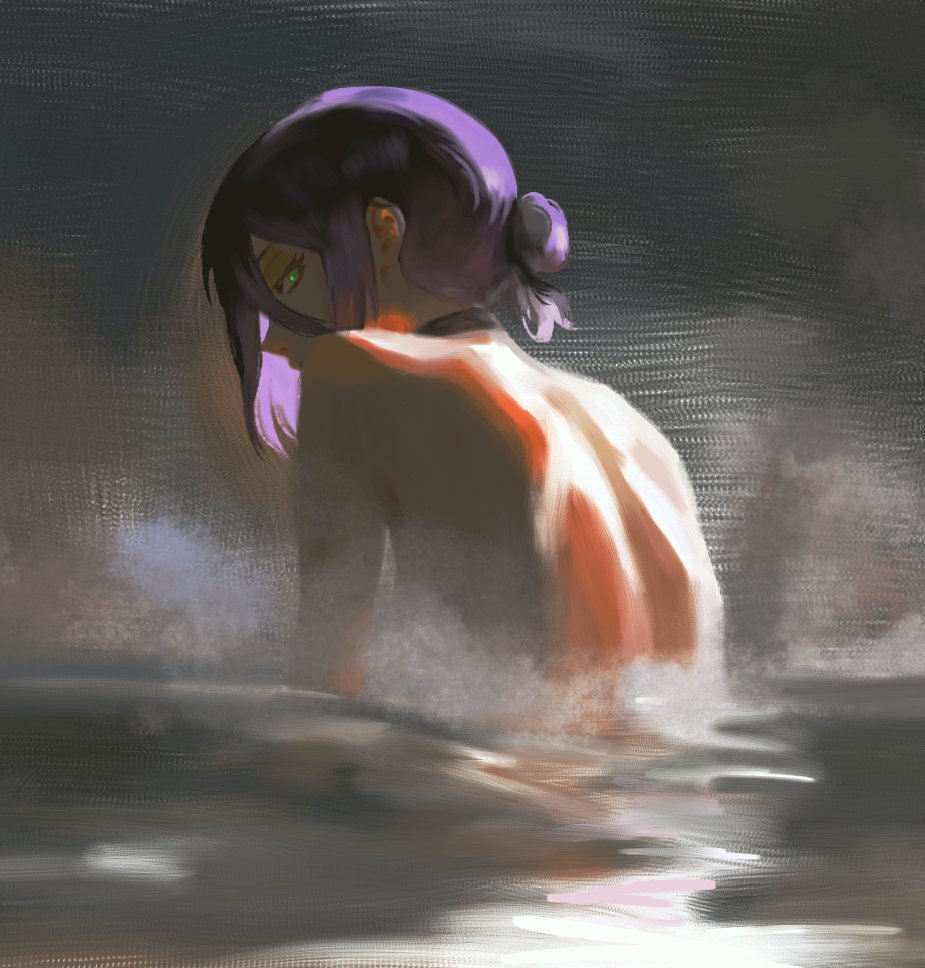 1girl, back, black_choker, black_hair, chainsaw_man, choker, commentary, english_commentary