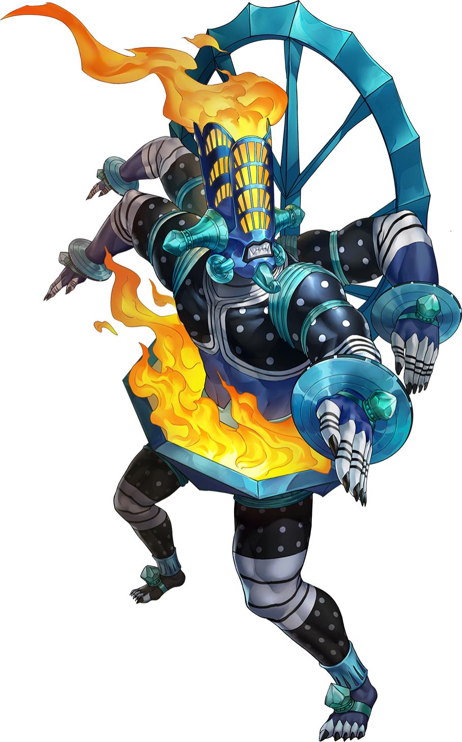 1boy, artist_request, black_claws, commentary, demon_(megami_tensei), english_commentary, extra_arms, fire